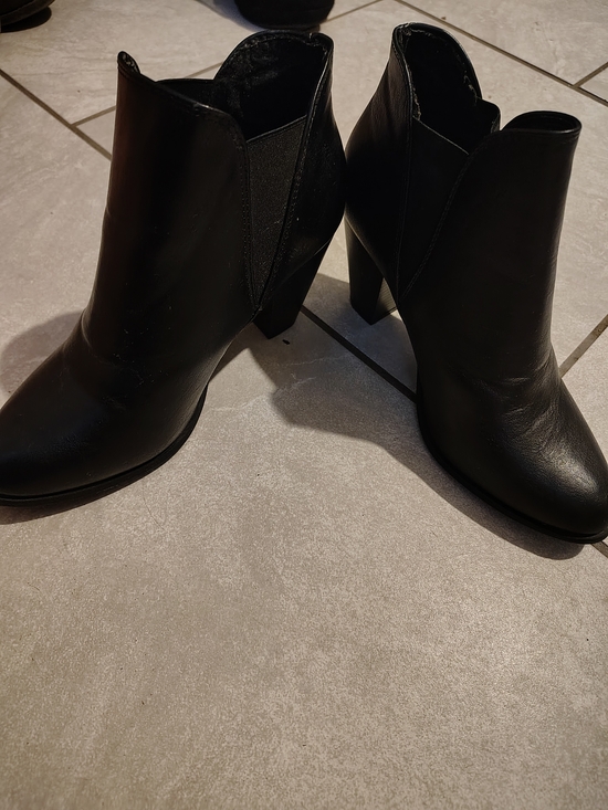 Forever Unique Shoes - Forever Unique Black Leather Ankle Booties with Block Heel